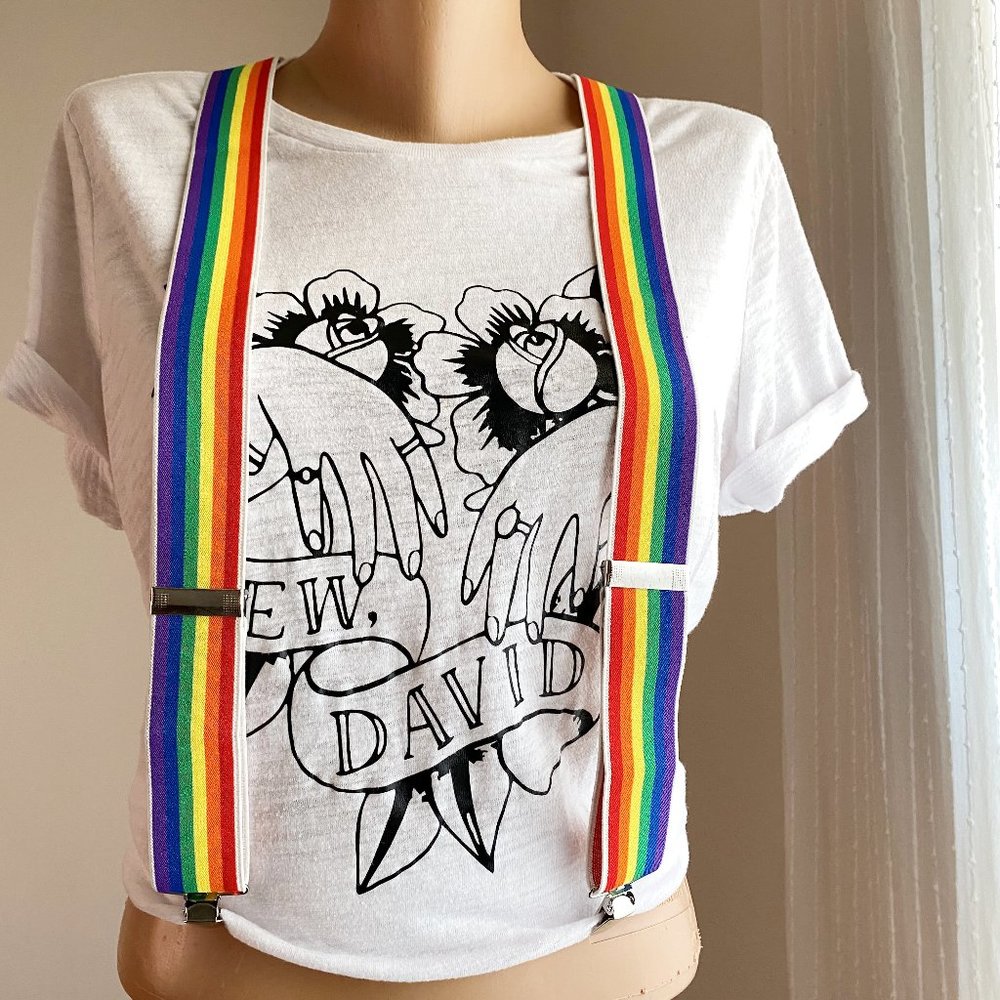 Rainbow Gay Pride Suspenders LGBTQ+ Accesories Adjustable Silver Unisex Vintage